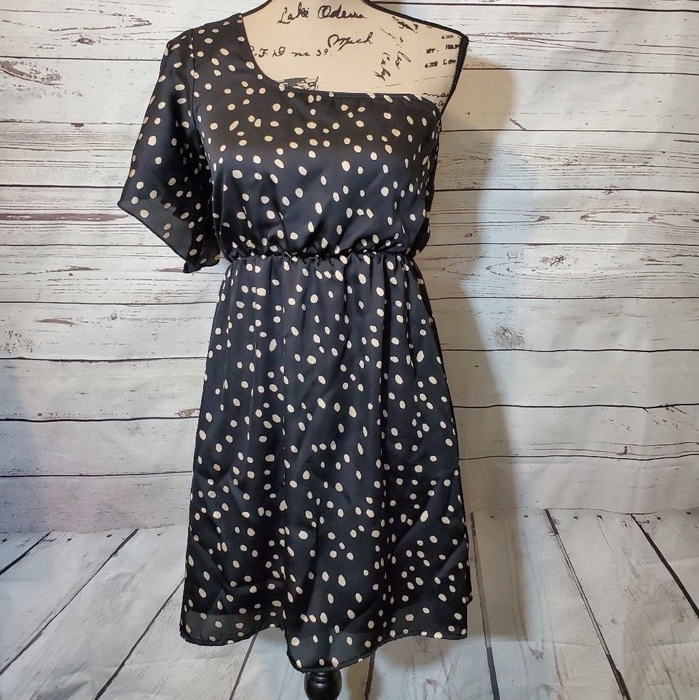 Francesca's  One Shoulder Polka Dot Dress Small
